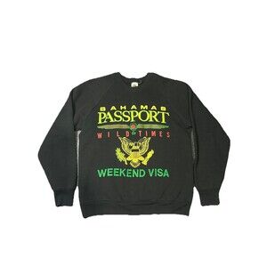 Vintage 90s Bahamas Passport‎ Wild Times Weekend Visa Crewneck Sweatshirt Unique